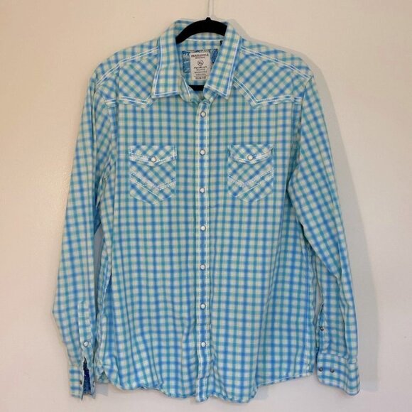 Panhandle Slim Fit Light Blue Yellow plaid Pearl Snap Flip Cuff  XL - Picture 1 of 11